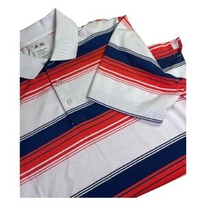 Adidas Golf Men's L Red and Blue Striped Pure Motion Stretchy Polo Shirt